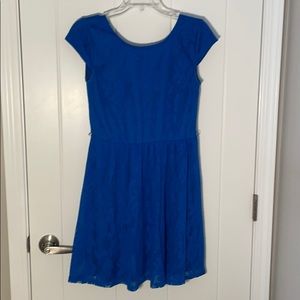Blue Lace Mudd Skater Dress with Low Back